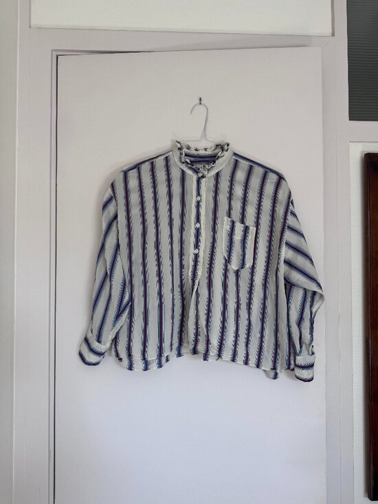 Isabel Marant Tops - Isabel Marant Etoile Striped Ruffle Collar Blouse White Blue Top FR 34